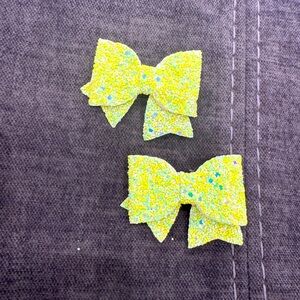 Ultra glitter Pigtail Bows on Alligator Clip- yellow